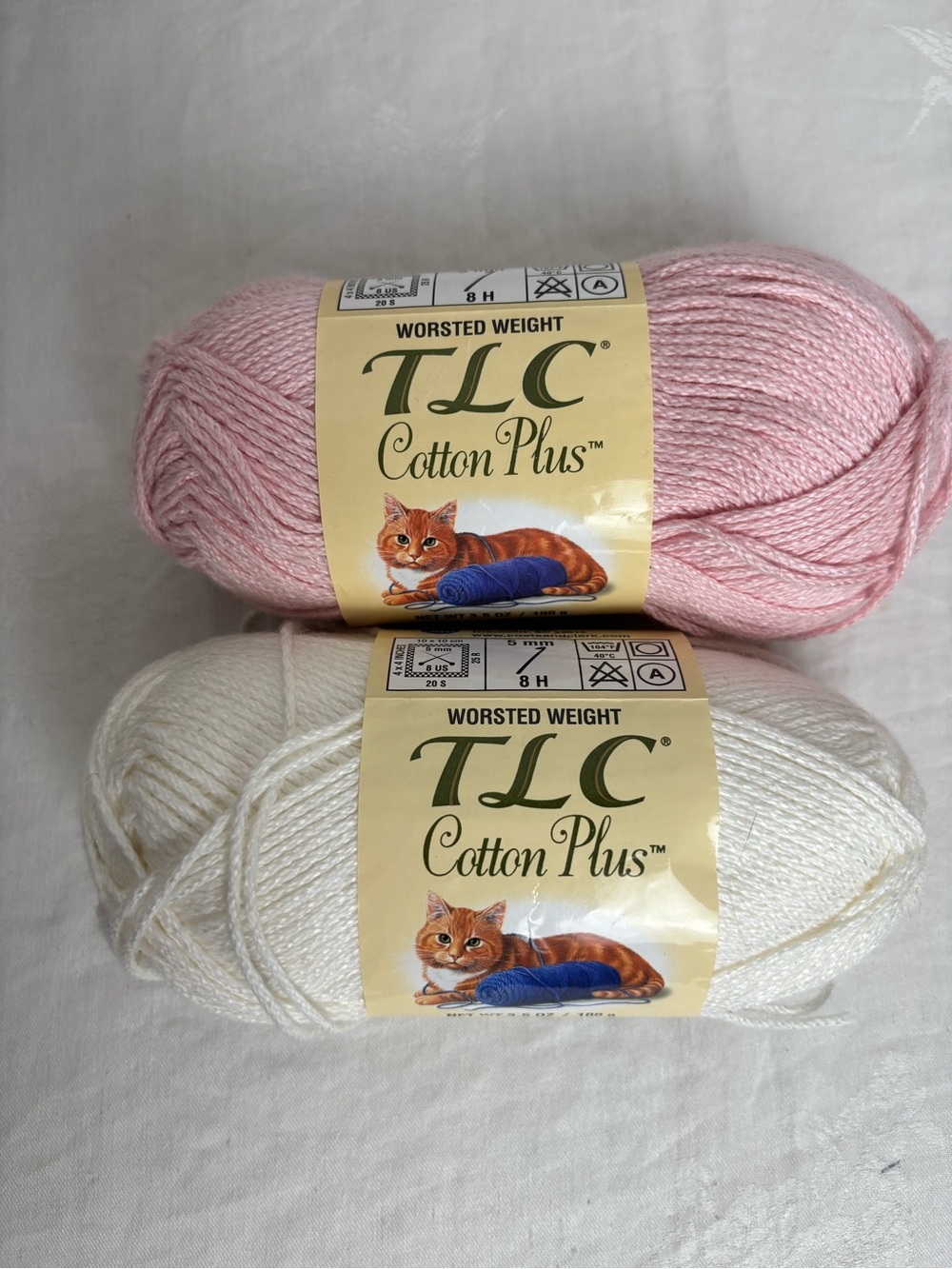 Red Heart Discontinued TLC Cotton Plus Yarn - Pink & White Skeins